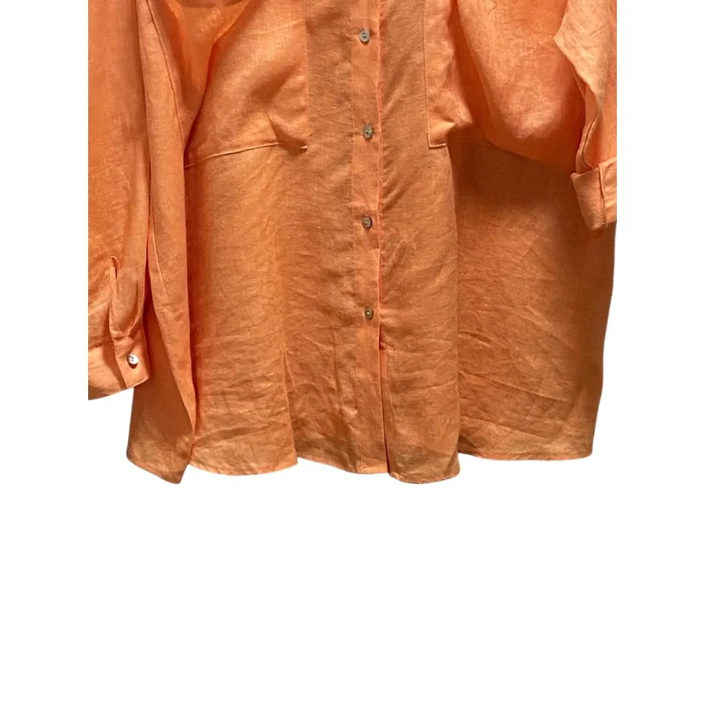 Magaschoni Linen Oversized Button Down Blouse Orange Size L Beach Lagenlook Boho - Image 6