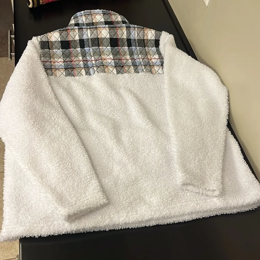 Vera Bradley Teddy Fleece Half-Zip Pullover quilted tartan detail mockneck L - Image 3