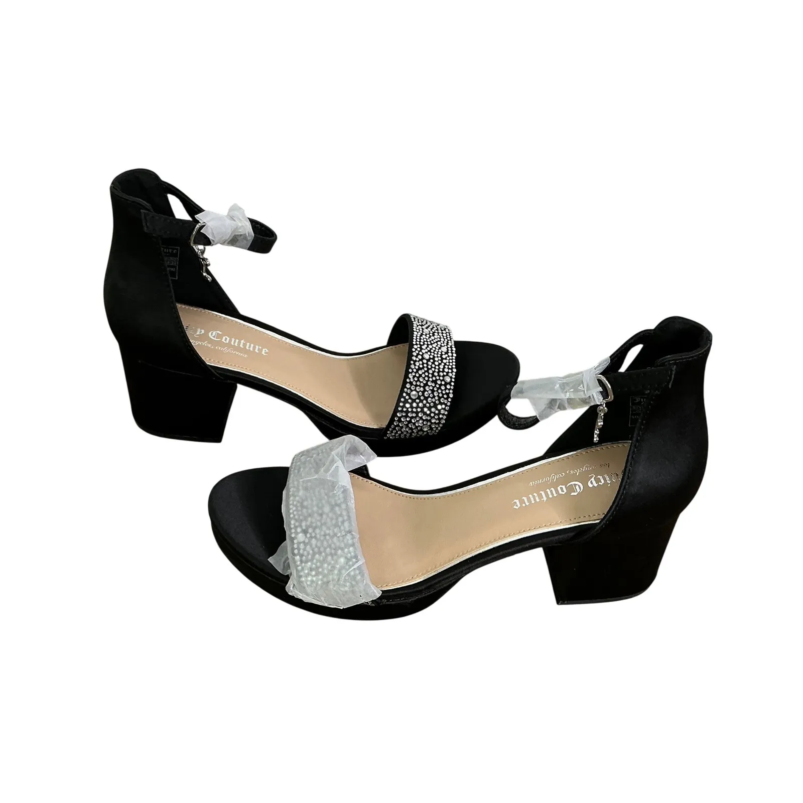 Juicy Couture Rhinestone Heels Womens 8 Y2K Party Dressy Block Sandals Black - Image 8