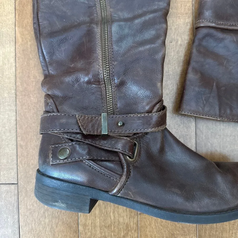 LUXURY REBEL Brown Distressed Leather Over Knee Harness Zip Boots size 7.5 - Image 7