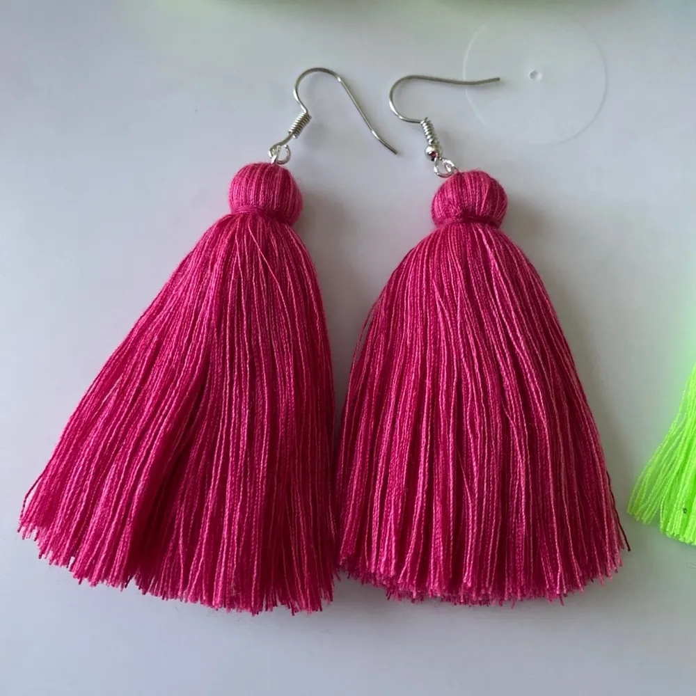 4 Sets Of Tassel Earrings Handmade Jewelry Fashion Neon Yellow Mint Pink Green - Image 5