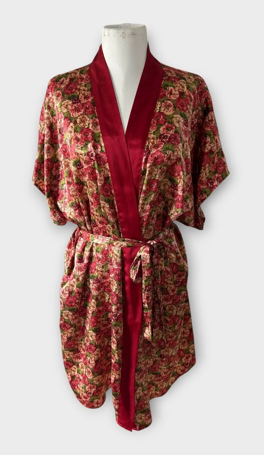 Vintage Pinx Floral Satin Kimono Robe OS Cottagecore Boho Chic Dressing Gown Pink Size undefined - Image 1