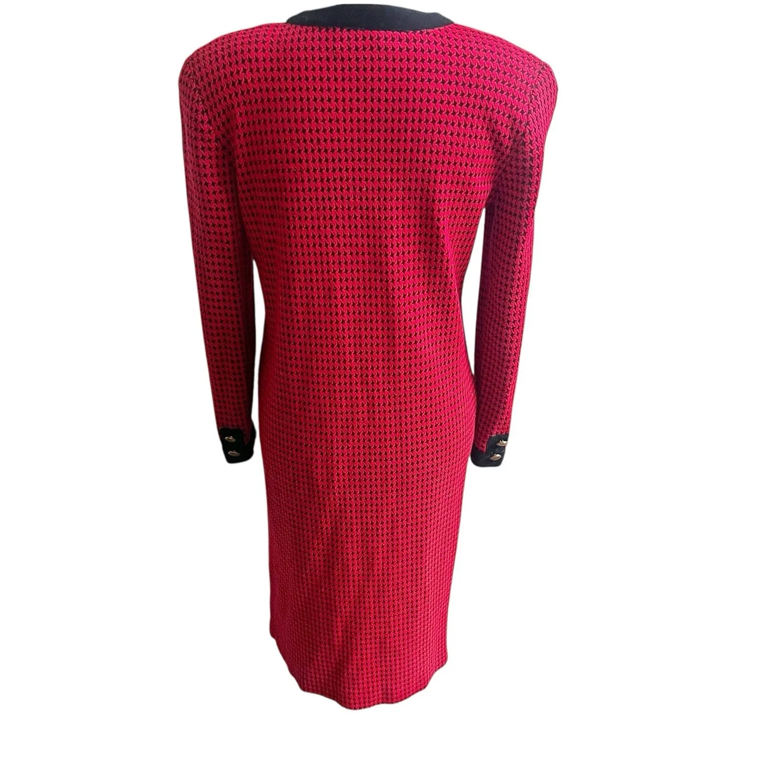 Robert Janan Designed By Eva Midi Vintage Houndstooth Dress Red & Black Size 6 - Image 4