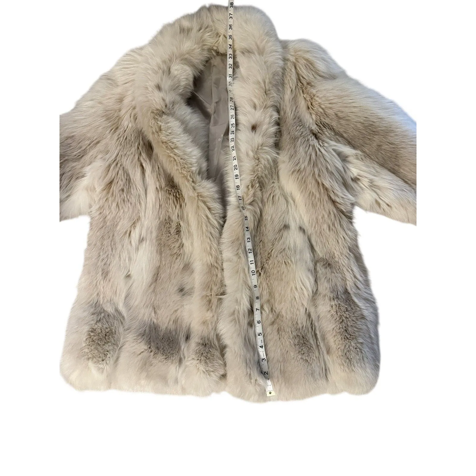 Vintage Women’s 100% White Cream Fox Fur Coat with Spots Après - Image 4
