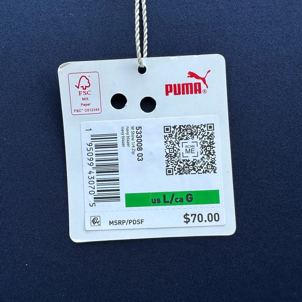 Puma Shine Lightweight Quarter Zip Long Sleeve Pull Over in Navy Blue Size Large - Image 7