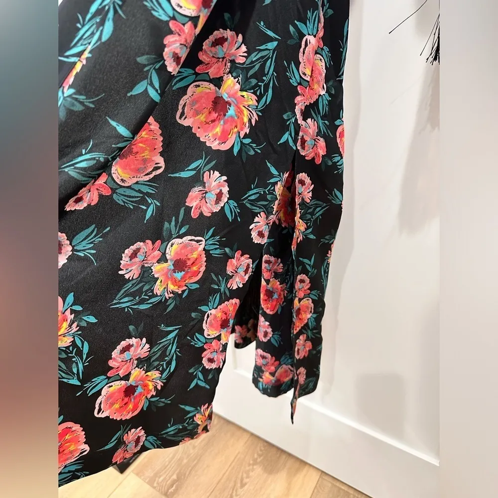 NWT Misa Los Angeles Robe Size XS Black Satin Floral Caftan Duster Fringe Boho - Image 8