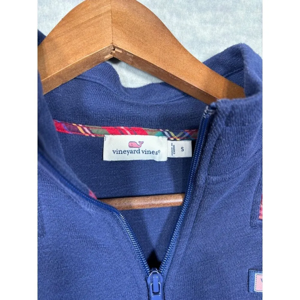 Vineyard Vines Womens S Navy‎ Plaid Pullover Half Zip Sweatshirt Casual - Image 2