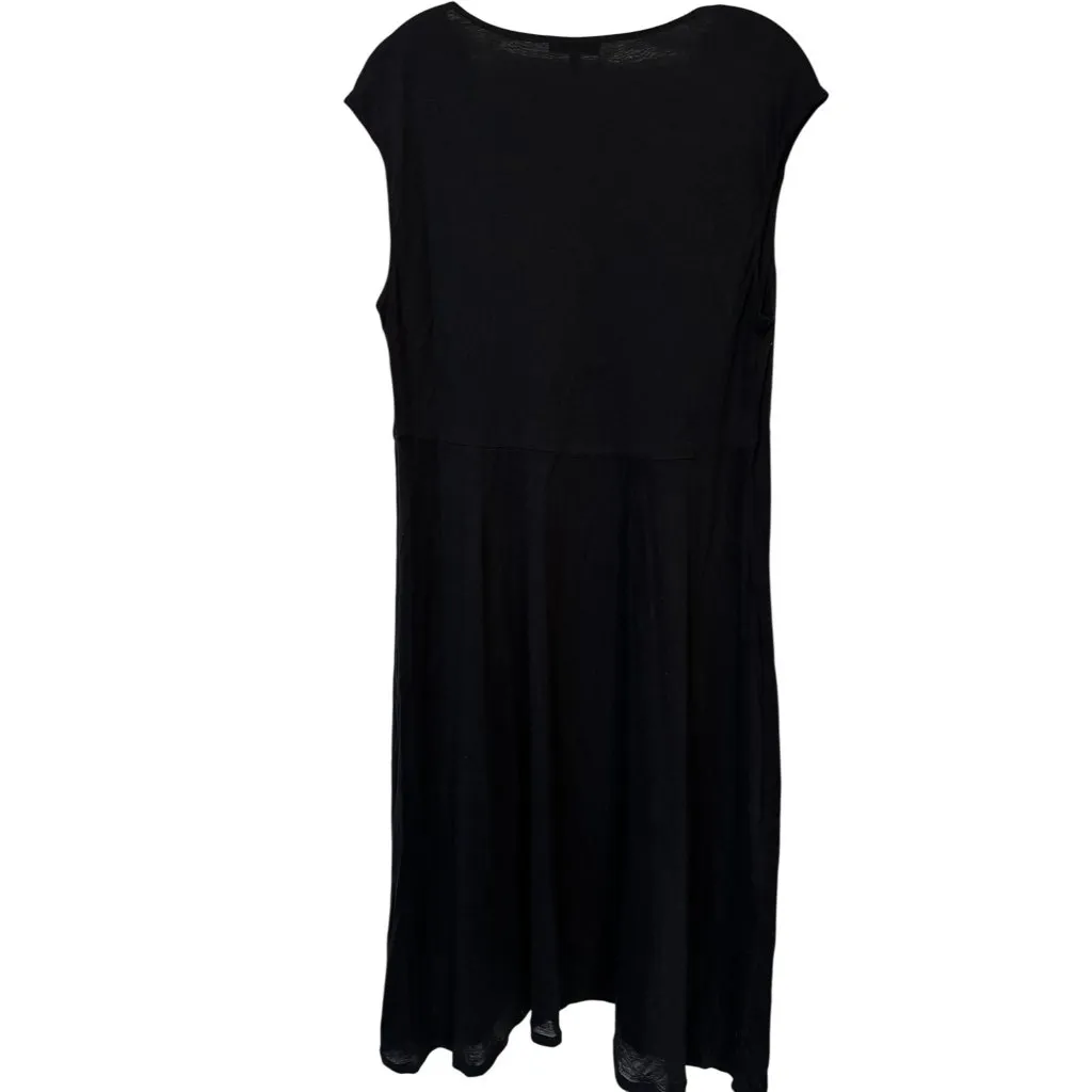 Eileen Fisher Dress Black Cowl Neck Sleeveless Long Lyocell Silk Career Womens L - Image 2