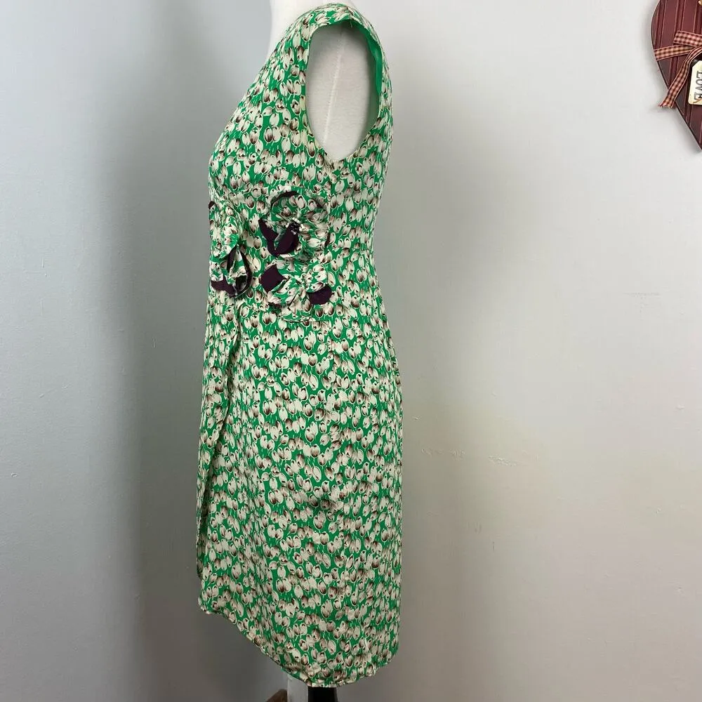 Anthropologie Moulinette Soeurs Green Silk Floral Undercurrents Tulip Dress Sz 2 - Image 9