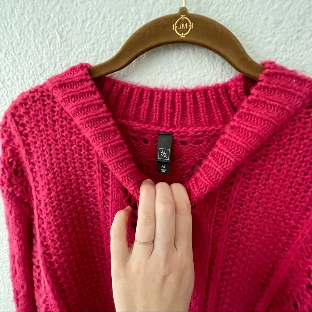 Alya Pink Dolman Sleeve Sweater Size Medium Open Knit - Image 2