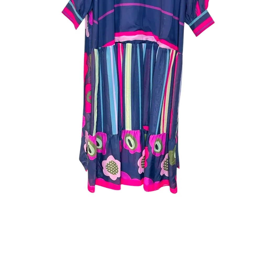 L'ATISTE MULTI COLOR STRIPE ANS FLORAL CHIFFON ROSY MAXI DRESS SIZE: M PINK BLUE - Image 5