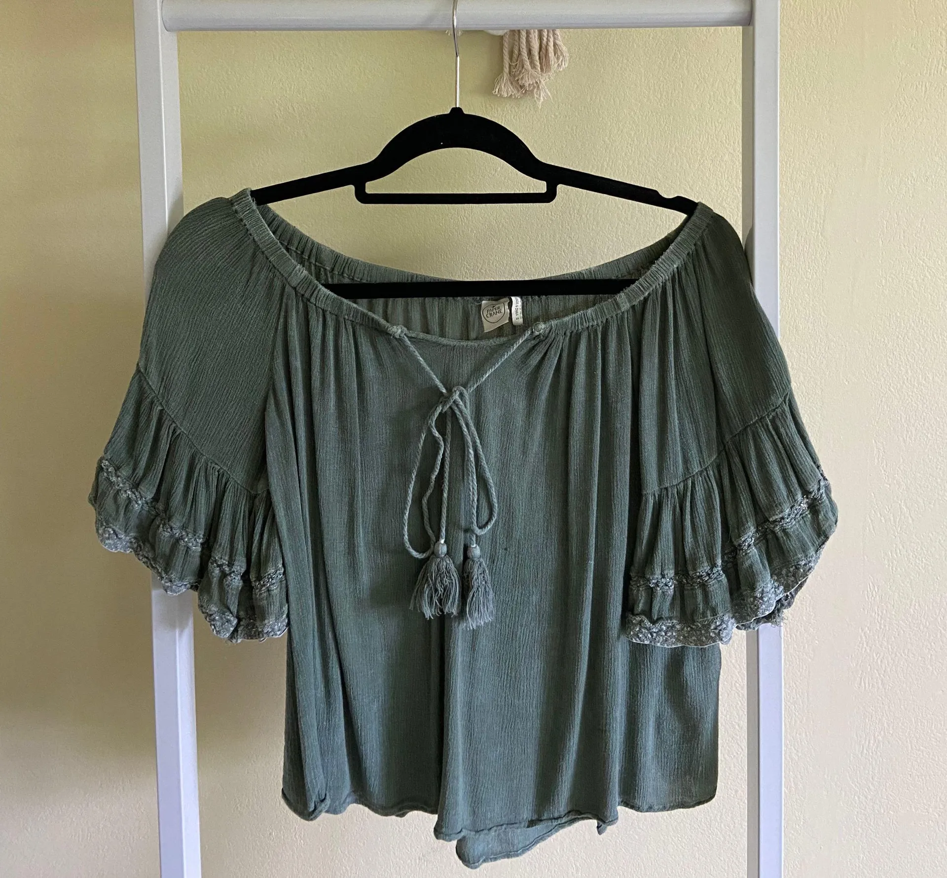 Green Boho Off The Shoulder Top - Image 2