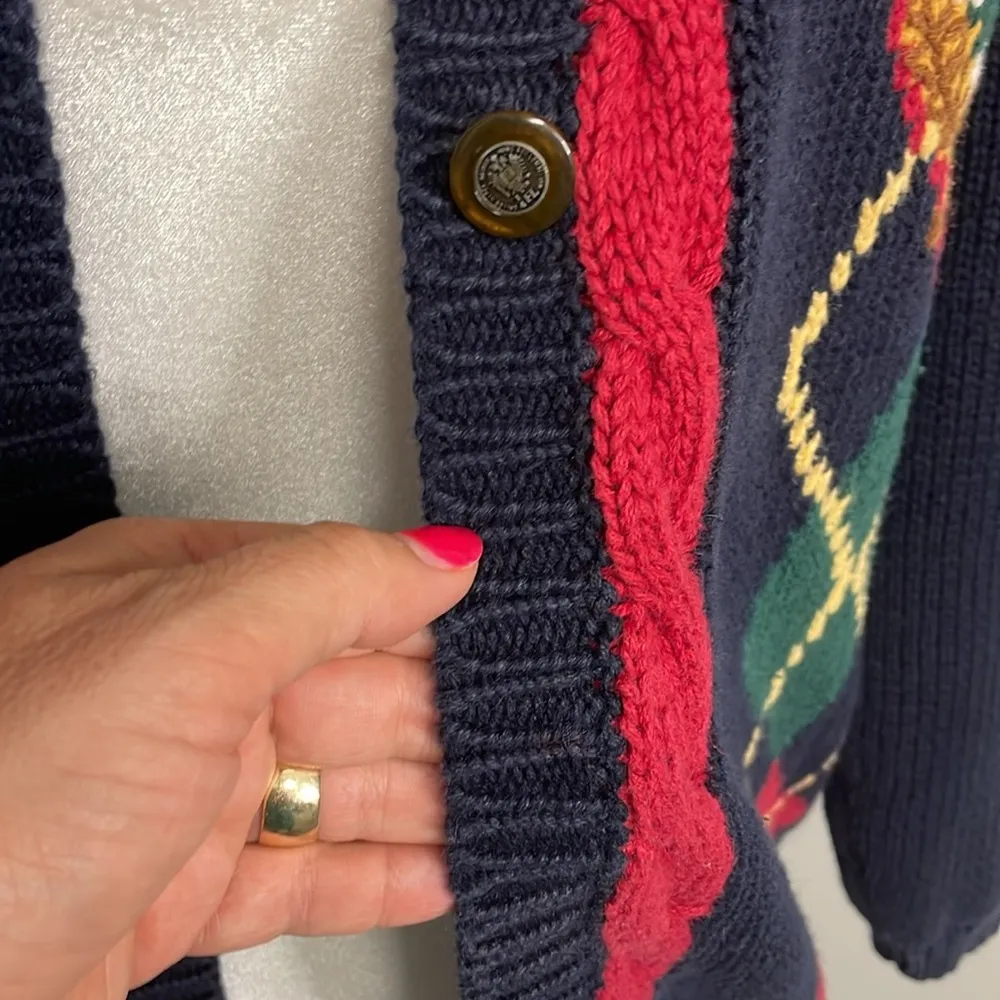 The Eagle's Eye Sport 1993 Knit Chunky Cardigan Sweater Argyle Womens Size Med Red - Image 2