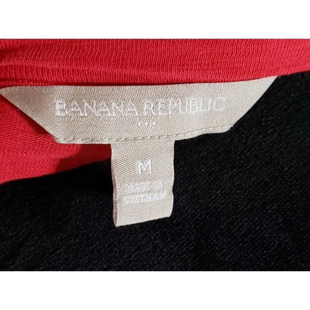 Banana Republic Women's Red Cotton Round Neck Short Sleeve Knee Length Dress M - Image 9