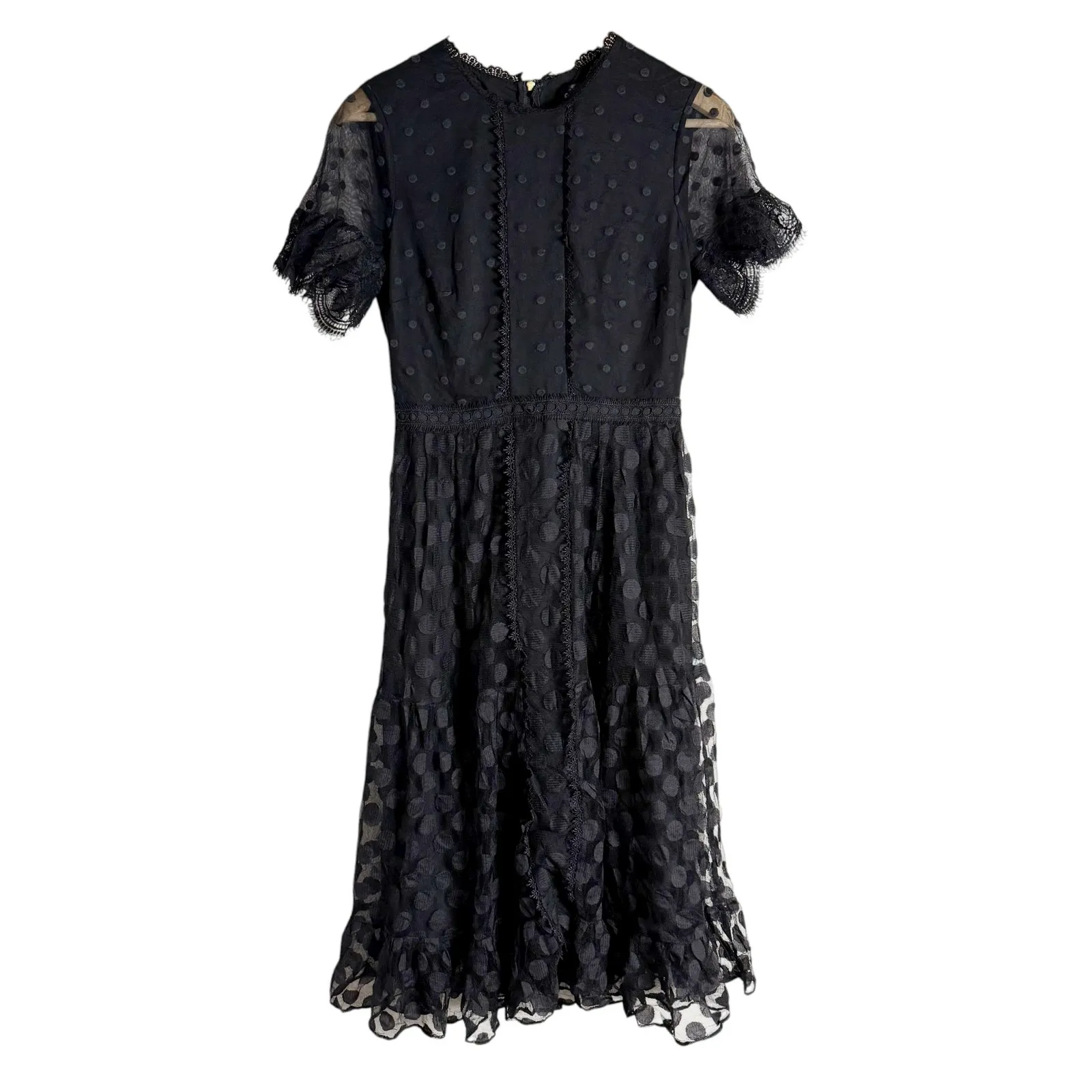 Saloni Andie Black Polka Dot Mesh Short Sleeve Cocktail Midi Dress Size 6 - Image 5