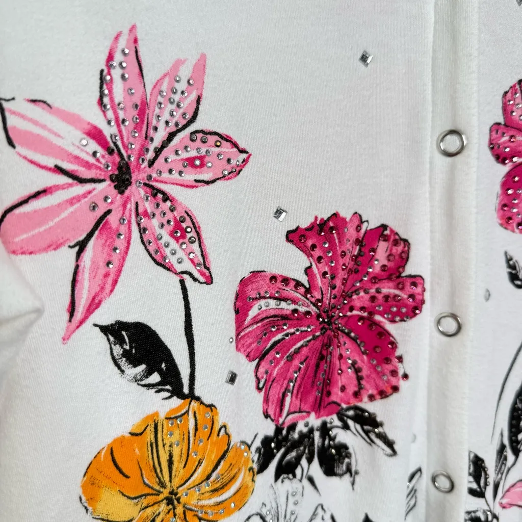 Quacker Factory 2 Piece Set Floral Tank & Cardigan Women’s Plus Size 3X White - Image 2