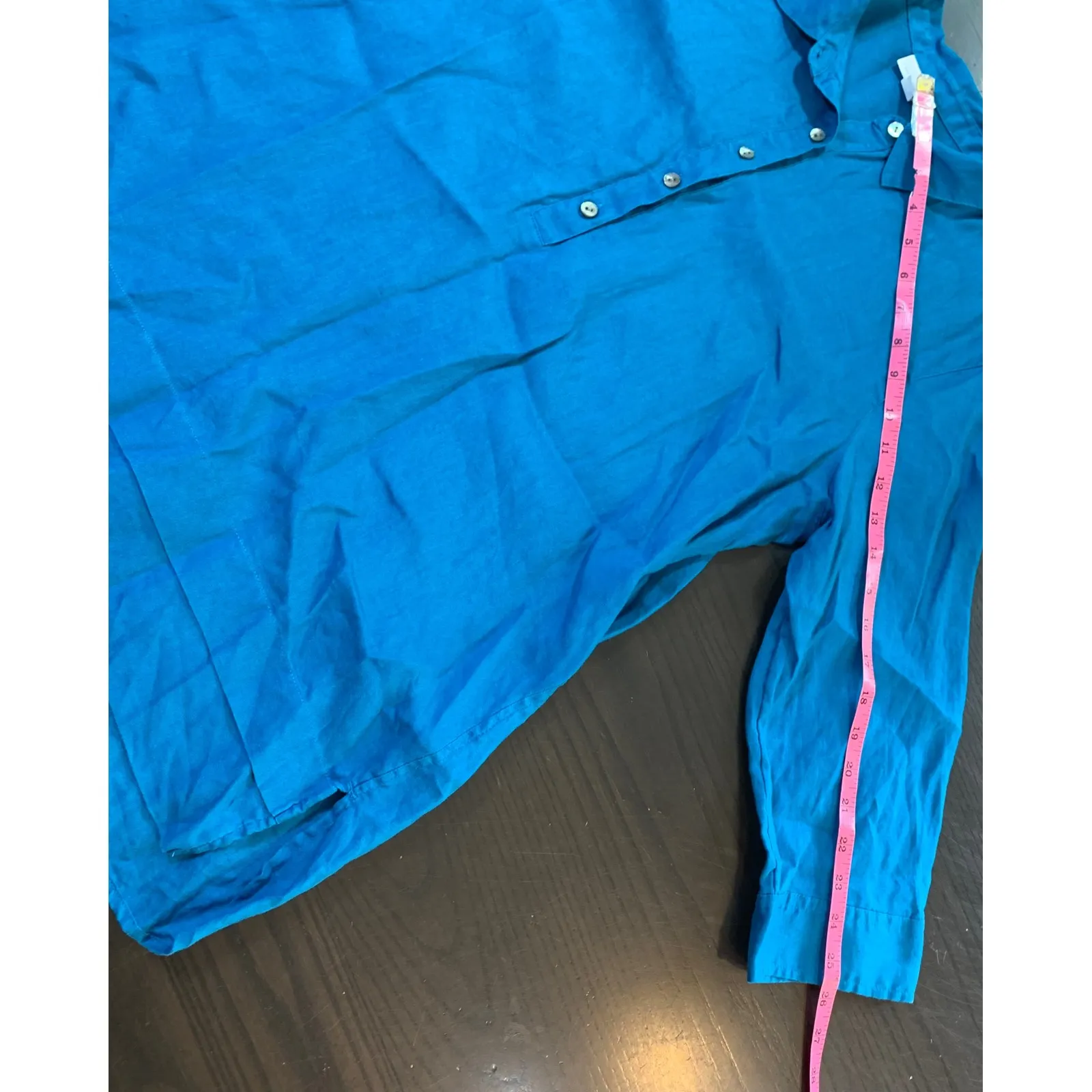 J.Jill Love Linen Top Teal Blue Collared Button Down 3/4 Sleeve Womens L Coastal - Image 10