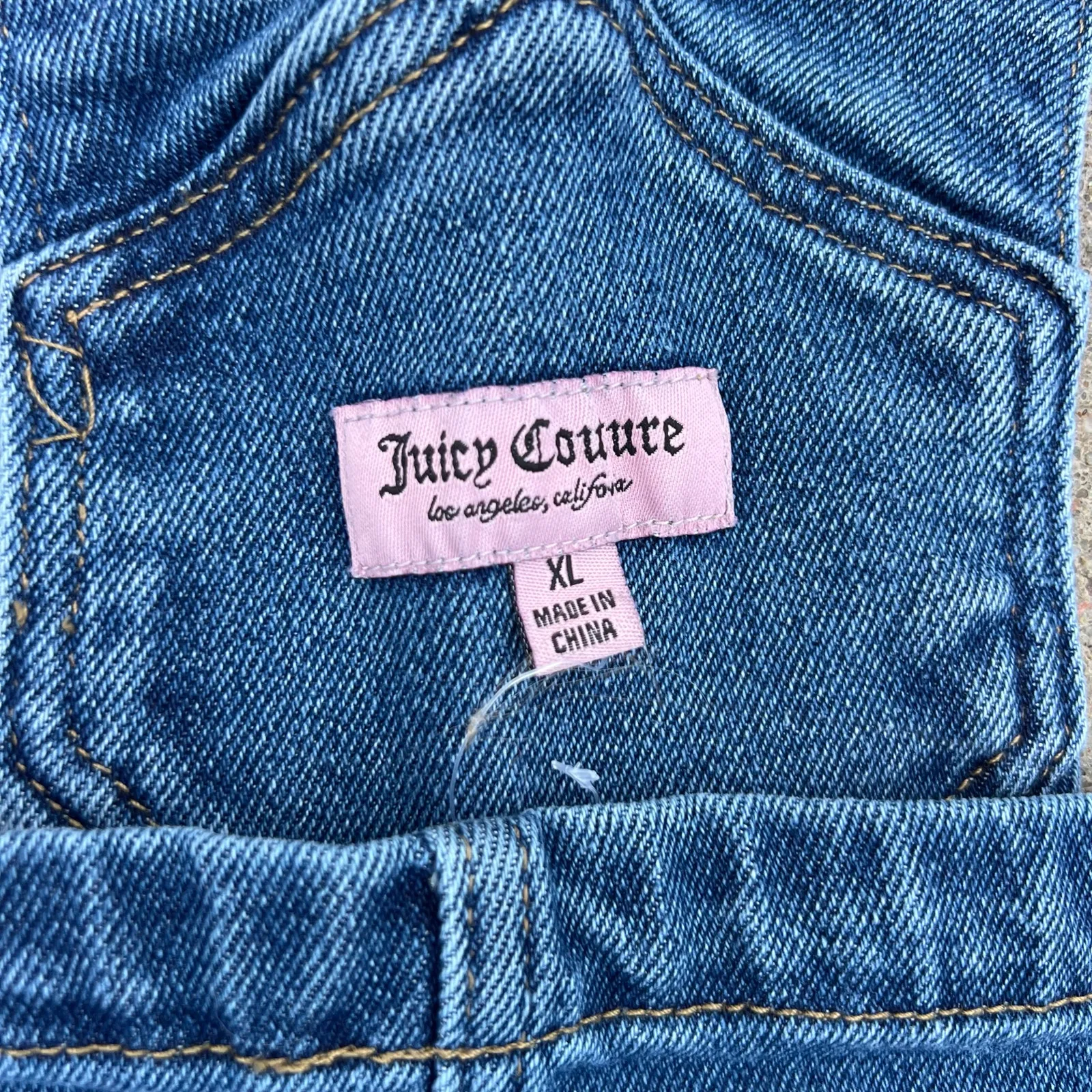 Y2K Juicy Couture Shortalls Denim Jean Cutoff Overalls XL Stretch - Image 2