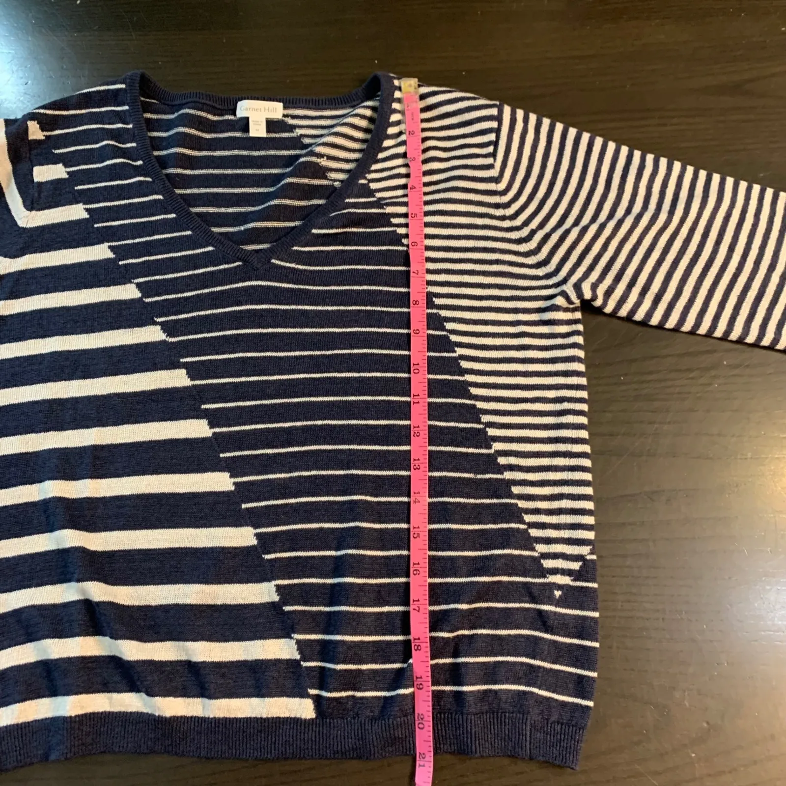 Garnet Hill Striped V Neck 100% Linen Sweater Blue White M Preppy Natural Fibers - Image 8