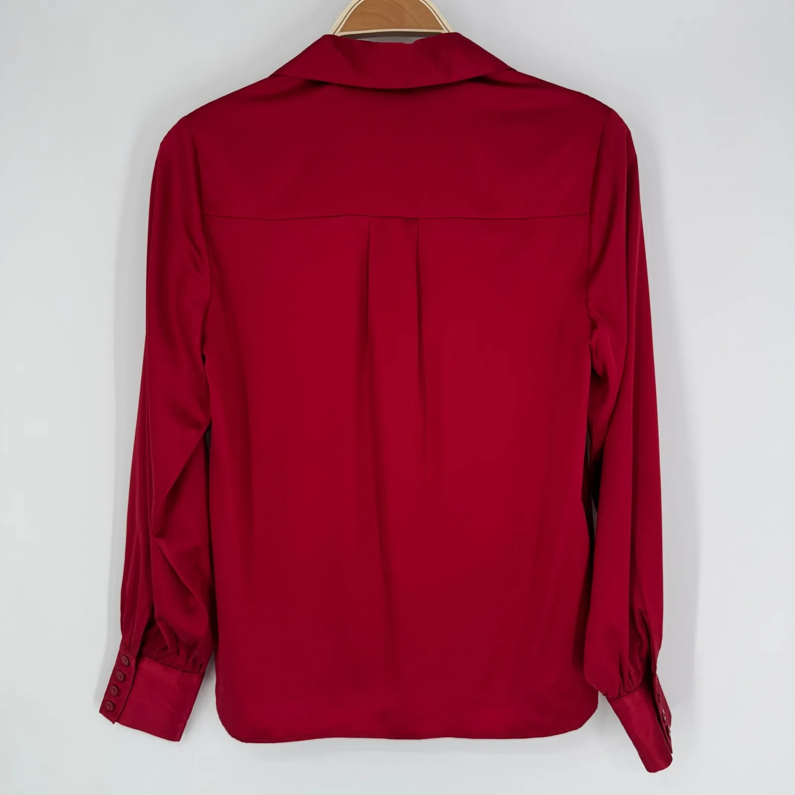 Antonio Melani Stretch Silk Blouse XS Red Satin Officewear Minimalist Elegant - Image 5
