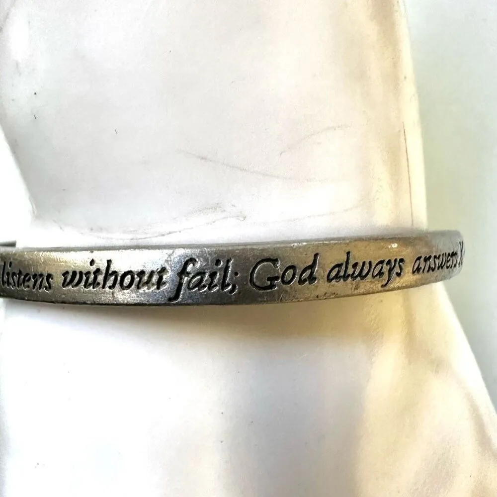 Silver tone inspirational religious bangle bracelet - Image 3