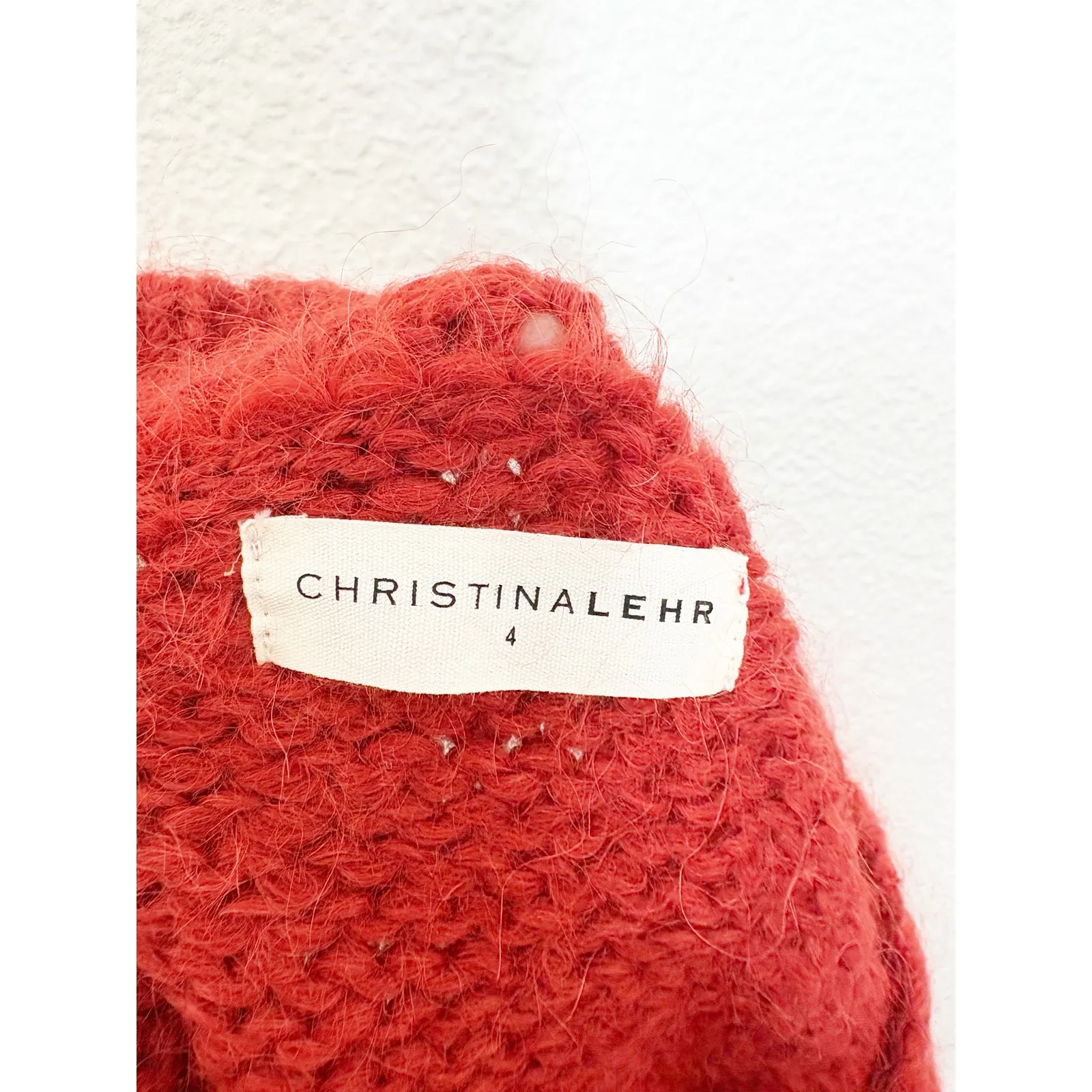 CHRISTINA LEHR Birch Alpaca Sweater Size Large Cable Knit Red Wool - Image 5