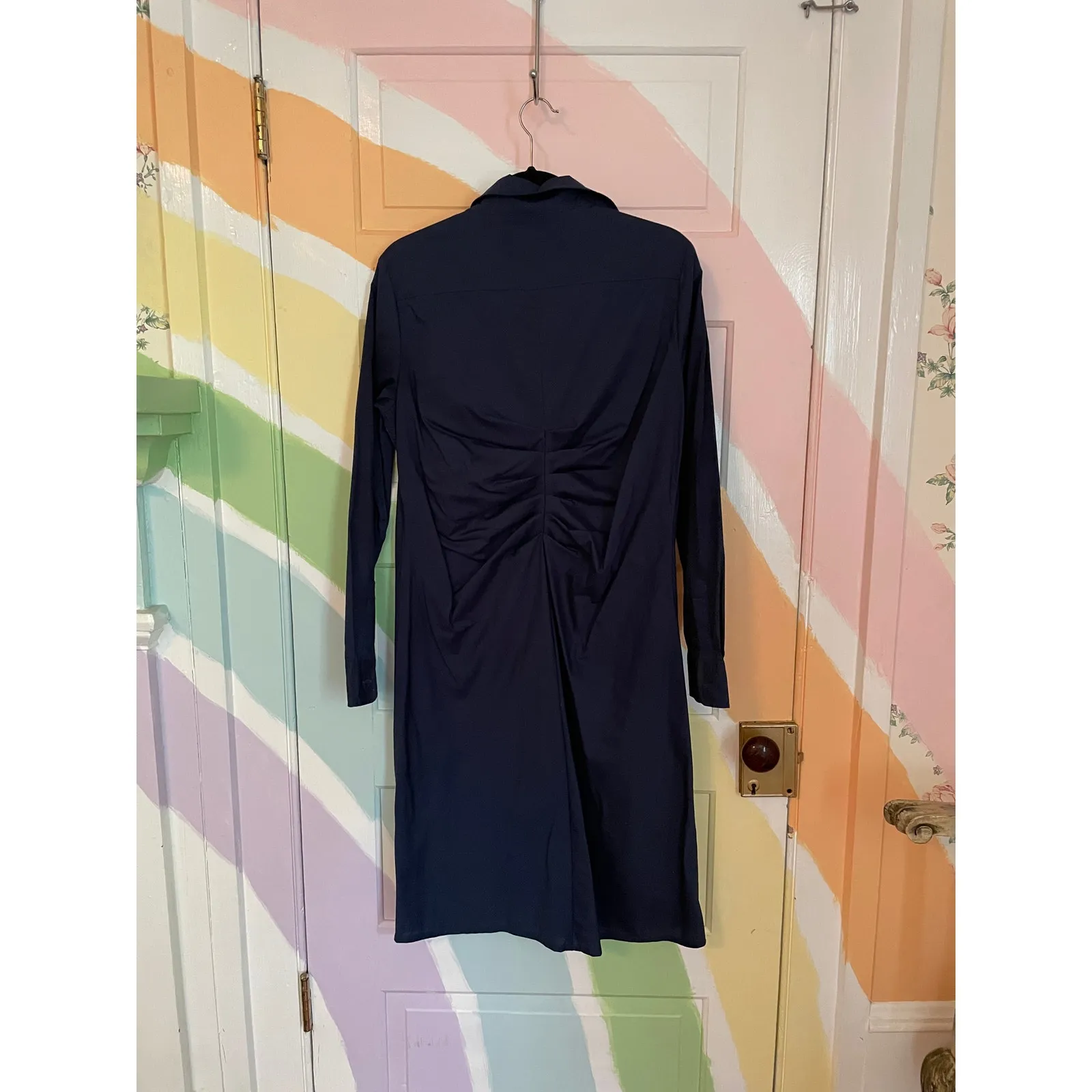 The Shirt Dress by Rochelle Behrens Ashley Navy Ruched Button Down - Image 9