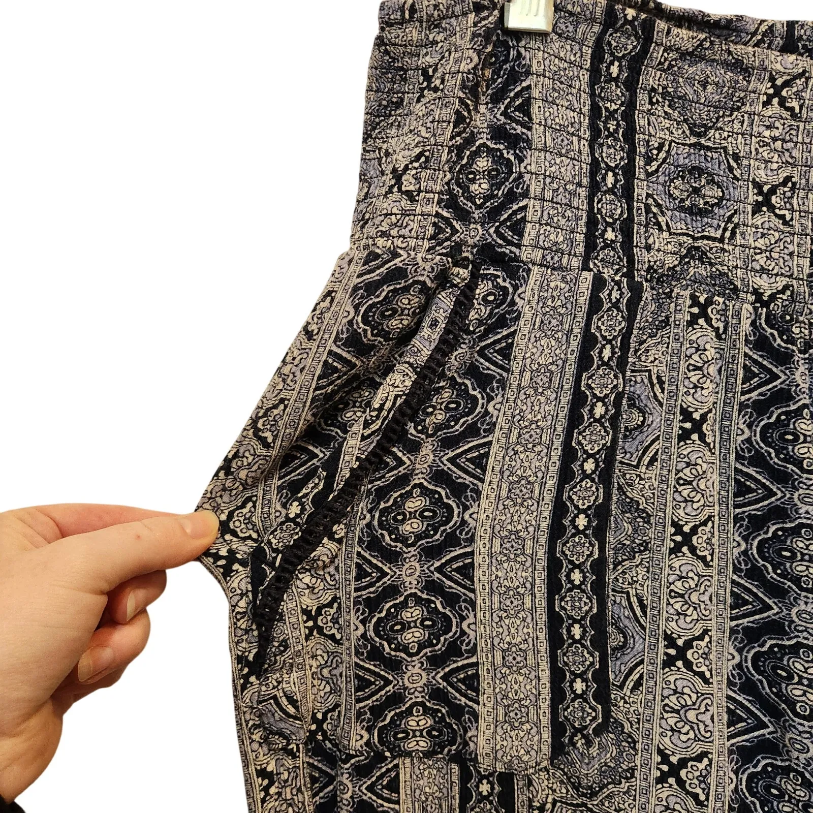 Three Dots Blue Paisley Printed Smocked Lounge Pull On Wide Leg Pants Medium - Image 7