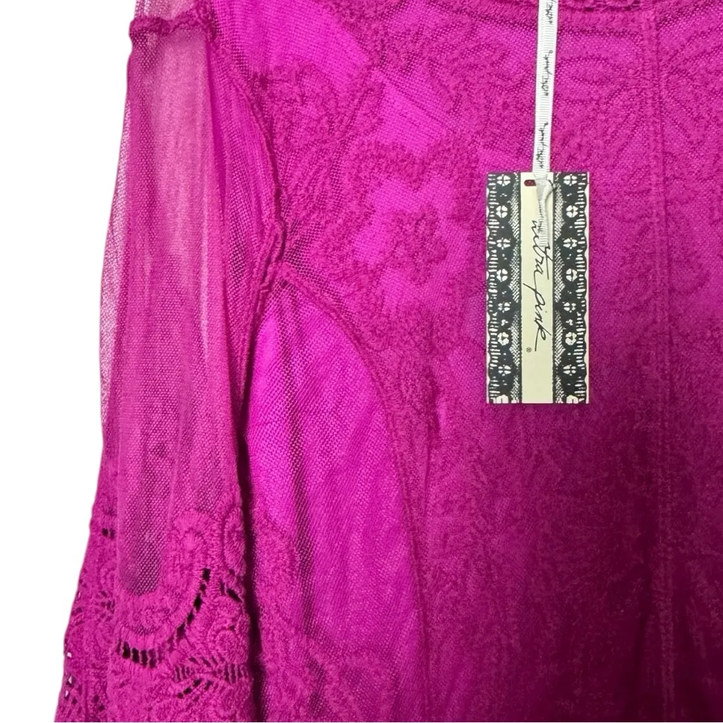 Ultra Pink Women's Lace Flowy Sleeve Lined Blouse Sz S NWT - Image 2