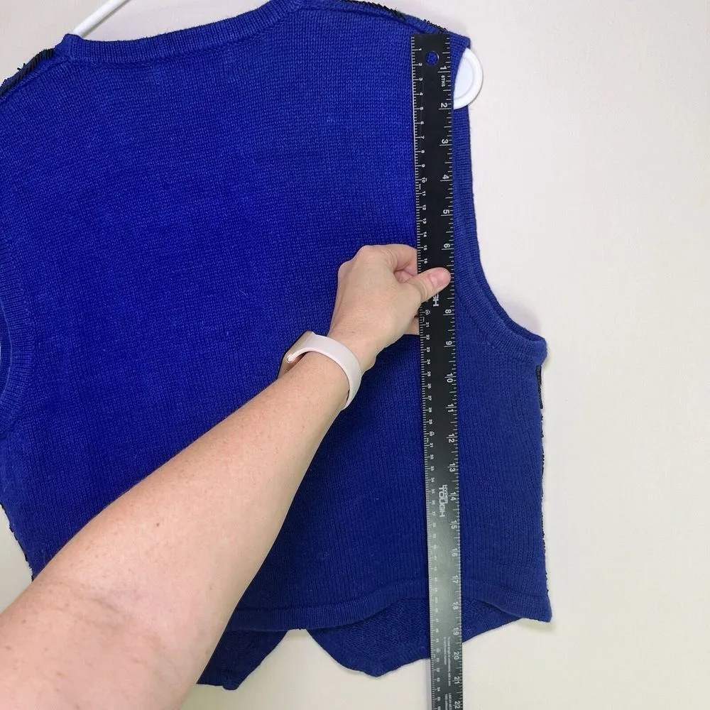 Vintage Womens Size Large Worthington Royal‎ Blue Beaded Vest Holiday Party 90s - Image 8