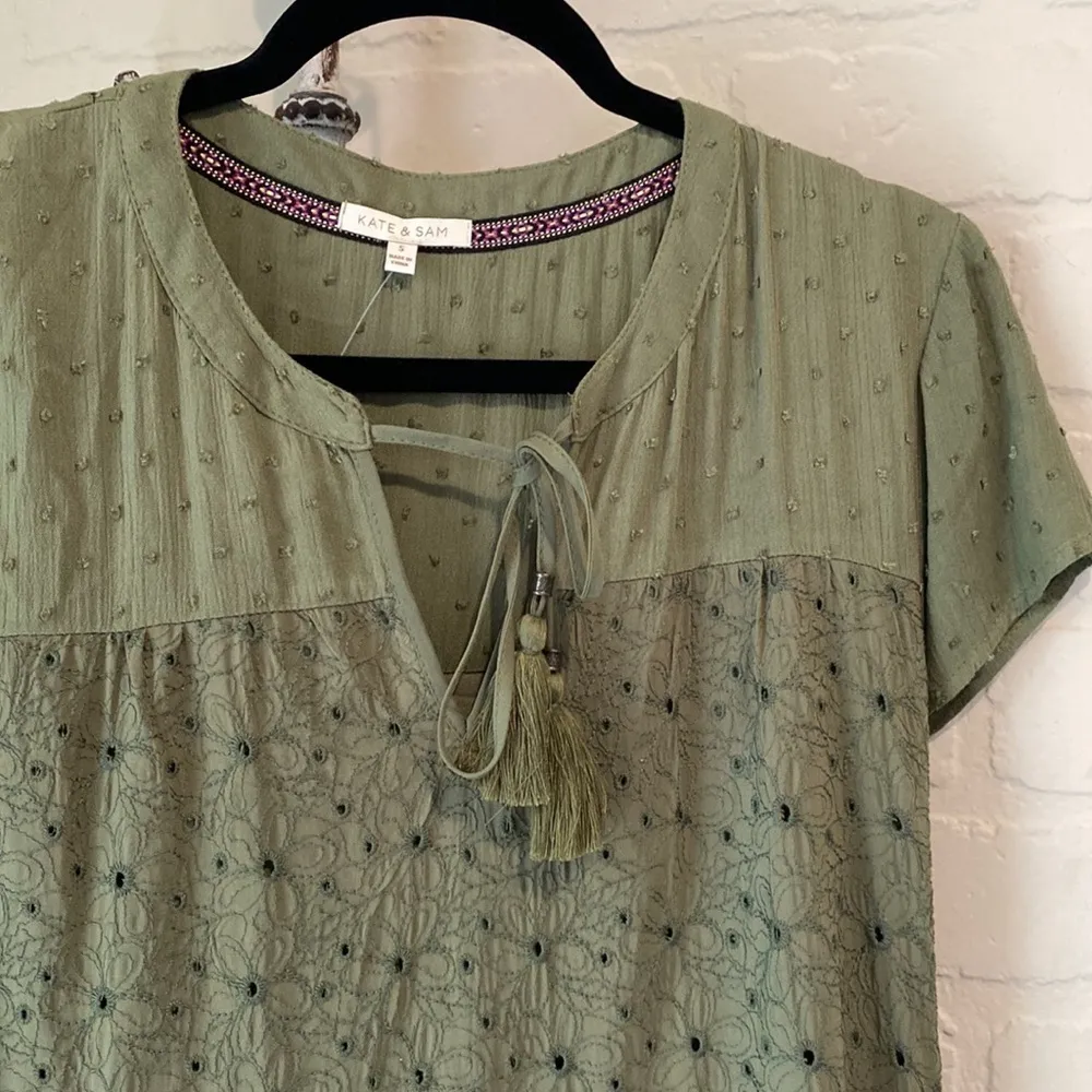 Kate & Sam dress‎ NEW olive green dress Swiss dot & eyelet tiered embroidered - Image 3