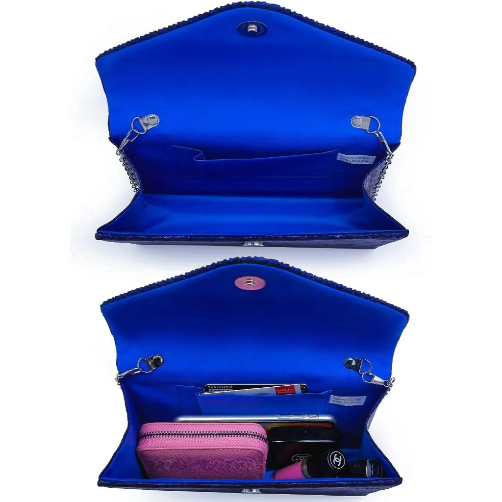 ⚡Women's Magnetic Closure Chain Strap Crossbody Envelope Blue Clutch Handbag - Image 6