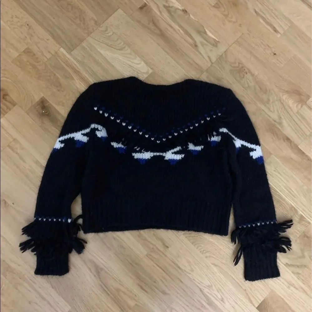 Loveshackfancy cropped navy fringe alpaca blend sweater - Image 8