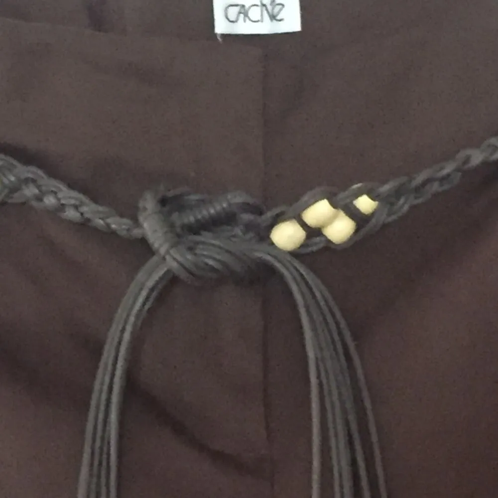 Cache Dark Brown Lot 2 Leather Bead Belt + Pant New Flair Cotton Blend NWT $118 - Image 5