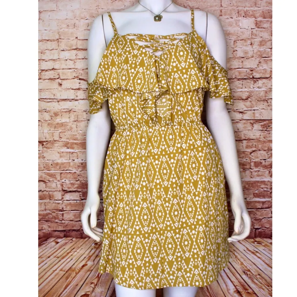 Indulge Cold Shoulder Patterned Ruffle Mini Dress - Image 2