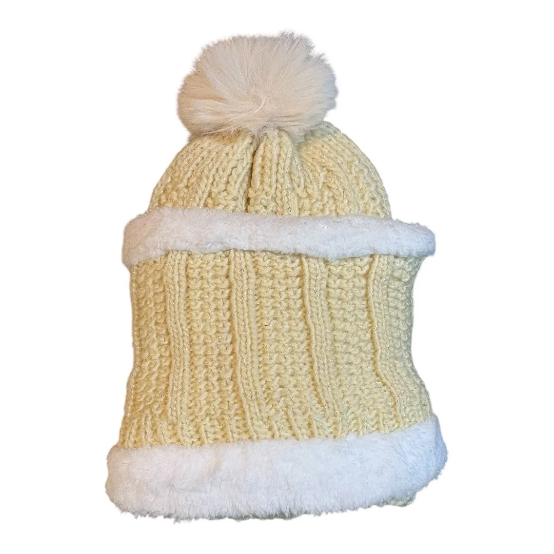 Cozy Cream Knit Beanie Pom Hat & Faux Fur Lined Neck Warmer Set‎ Winter Warm New White - Image 2