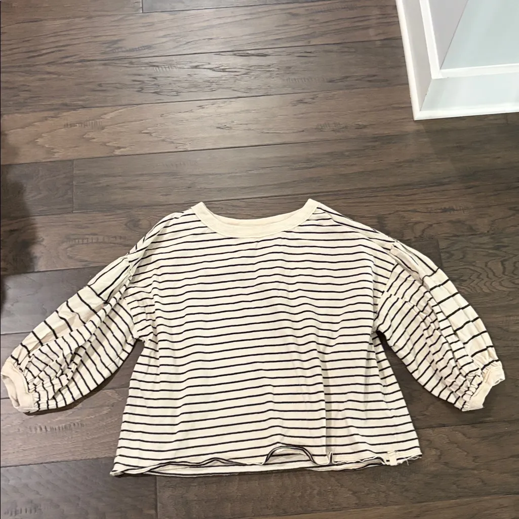 Free People We The Free Striped Puff Sleeve Top Sz M - Image 4