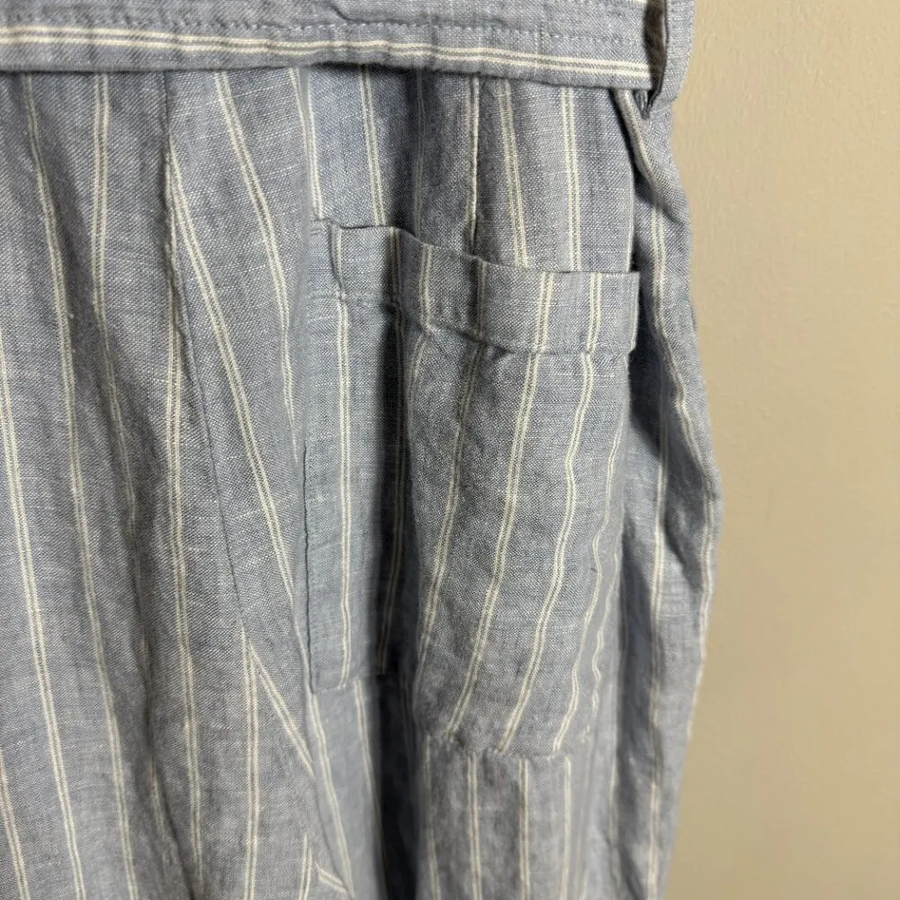 Everlane Linen Striped Button Up Jumpsuit Women's 4 Blue Tie Waist Boho Coastal - Image 14