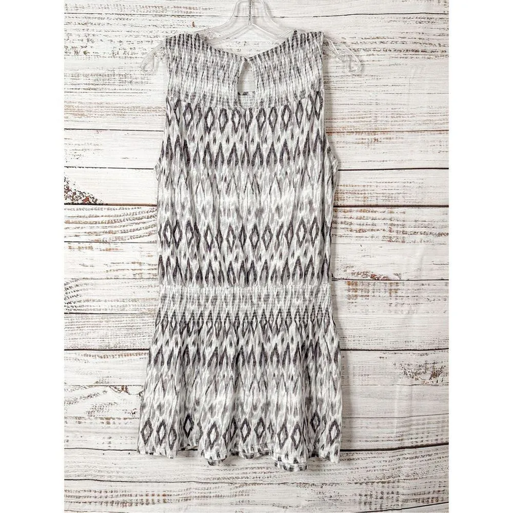 Soft Joie Womens Ikat Sleeveless Ashira Smocked Blouson Dress Purple White Large - Image 11