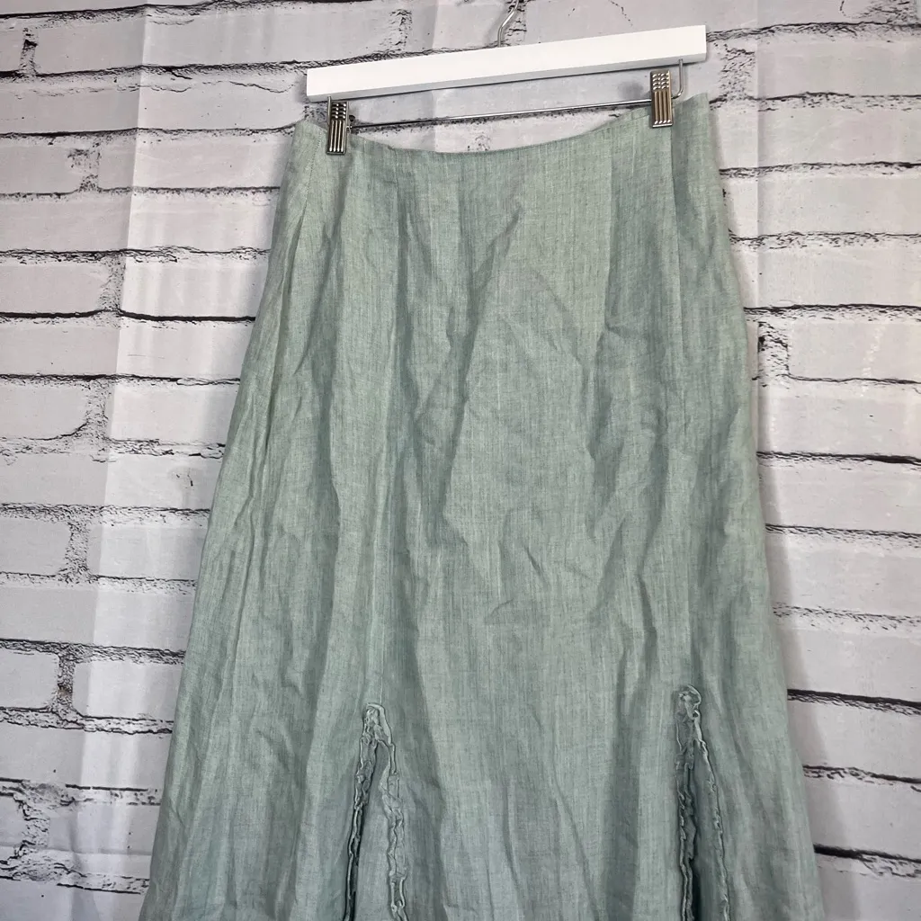 Margaret O’Leary Linen A-Line Maxi Skirt Slate Off-White Size M Cottagecore Boho - Image 6