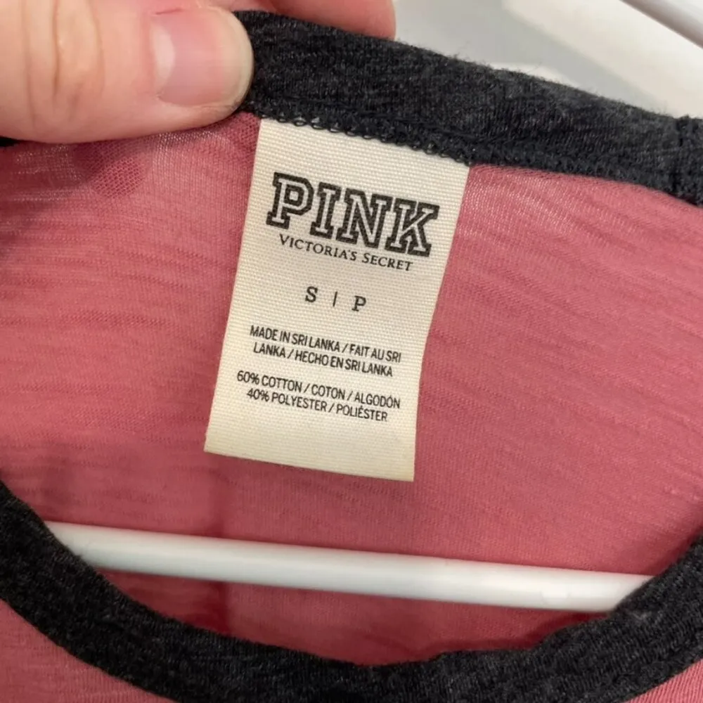 VS PINK VICTORIA'S SECRET Ringer Tee Rose Mauve Pink Spellout Logo Short Sleeve - Image 6