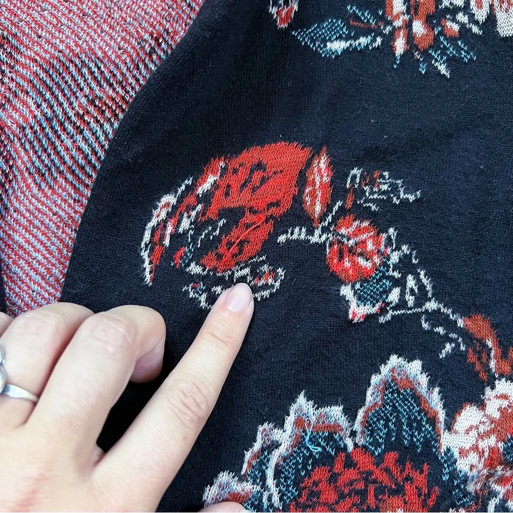 Moulinette Souers • Anthro Jacquard Floral Blazer black red knit jacket - Image 8