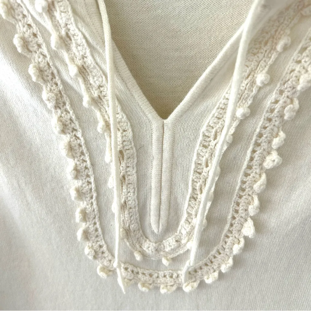 J. Jill Ivory Cotton Angora Blend Crochet Sweater. Size Large. - Image 4