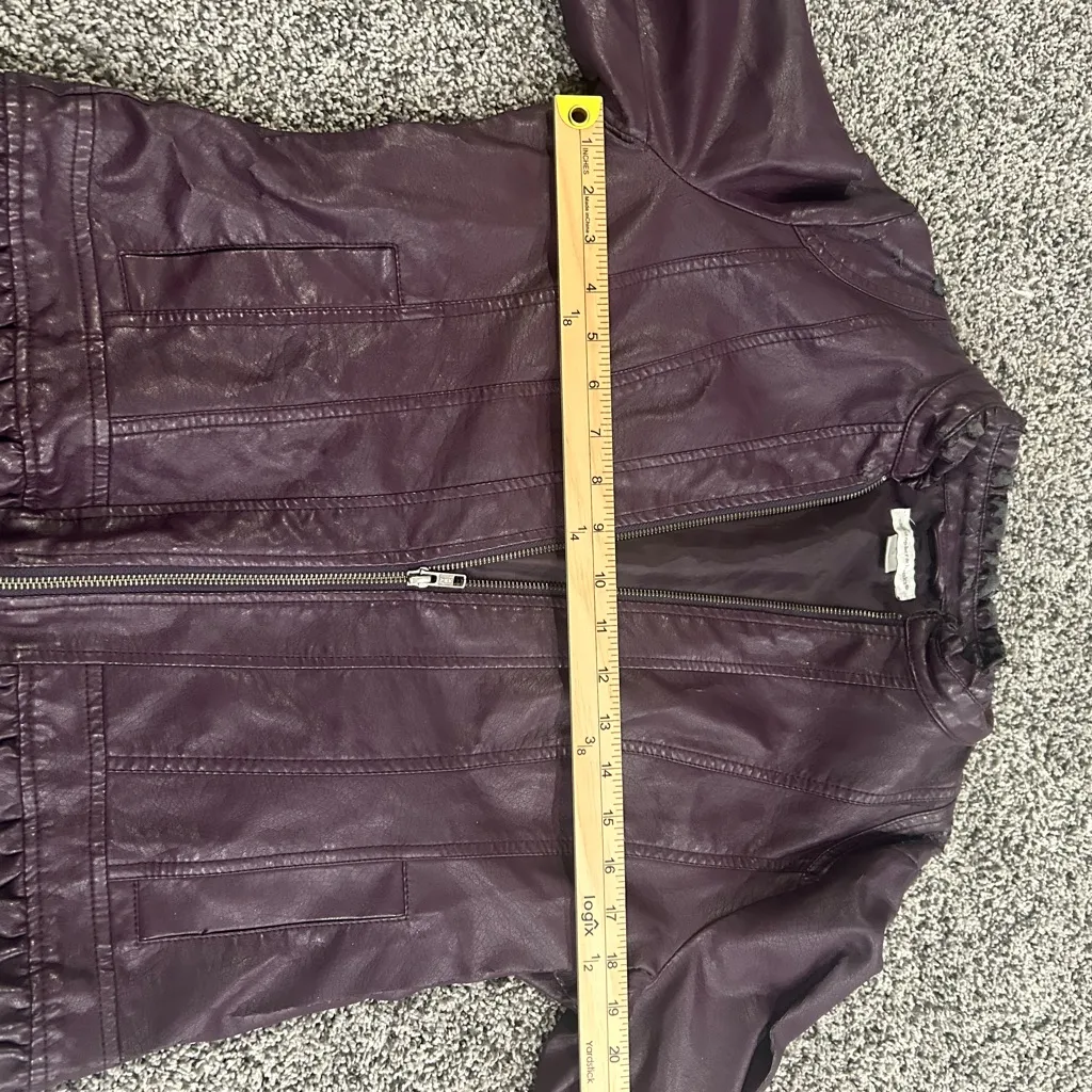 Christopher & Banks Purple Leather Zip Front Jacket Womenโs Size Small - Image 12