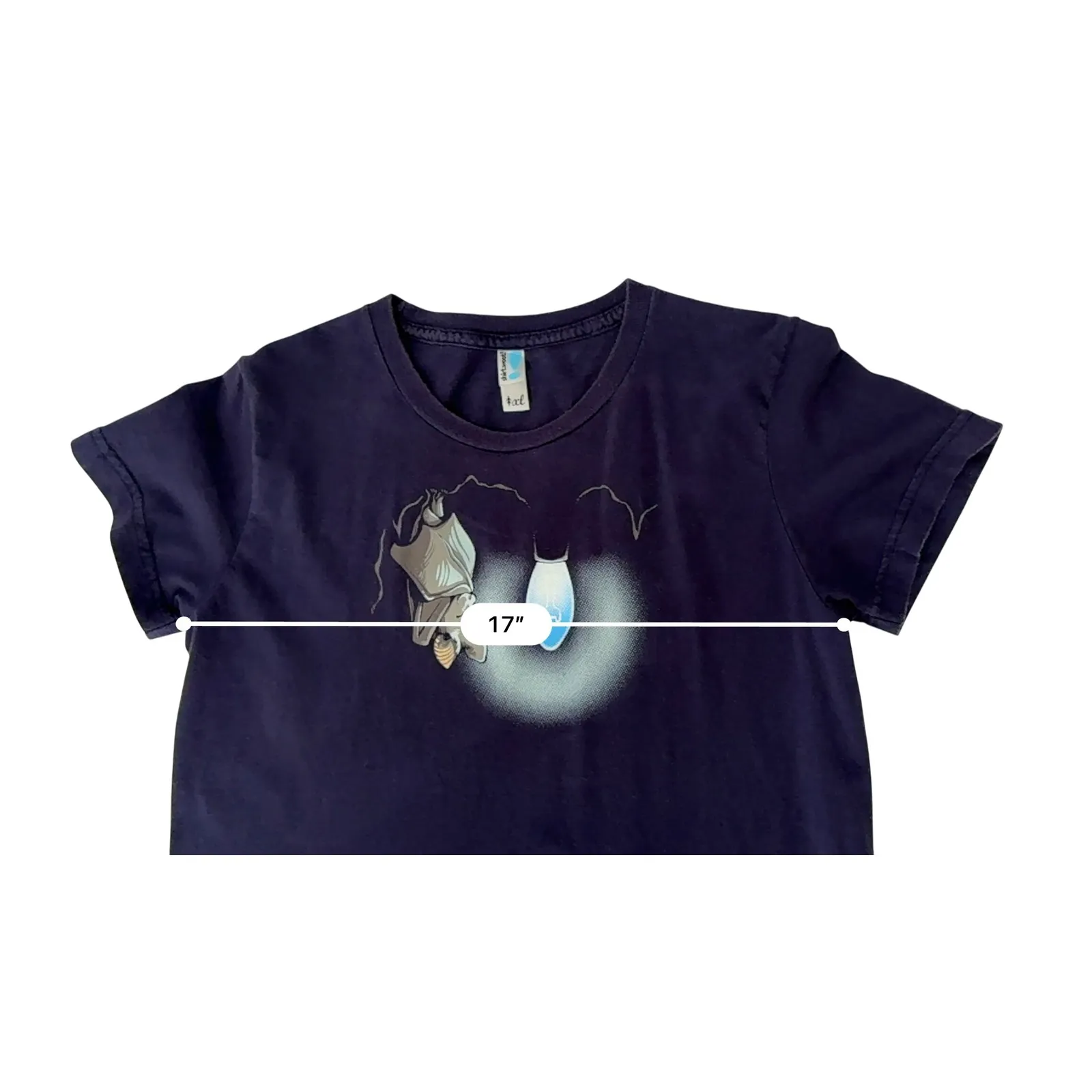 Shirt.Woot! Blue Whimsical Bat Graphic Dark Aesthetic TShirt XL Bright Idea - Image 2