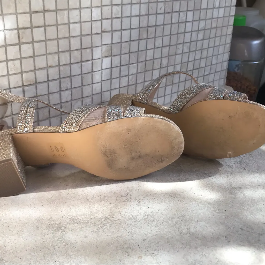 WIDE WIDTH PARADOX LONDON NADIA BLOCK HEEL WOMENS SZ 6 W CHAMPAGNE GLIMMER Gold - Image 5