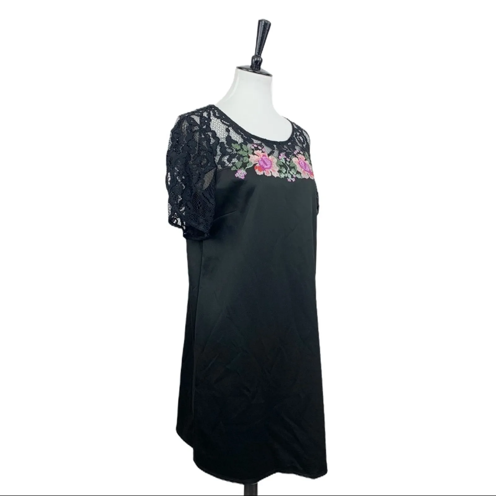 Luxology Dressbarn NEW Women's Black Pink Floral Lace Embroidered Dress Large - Image 2