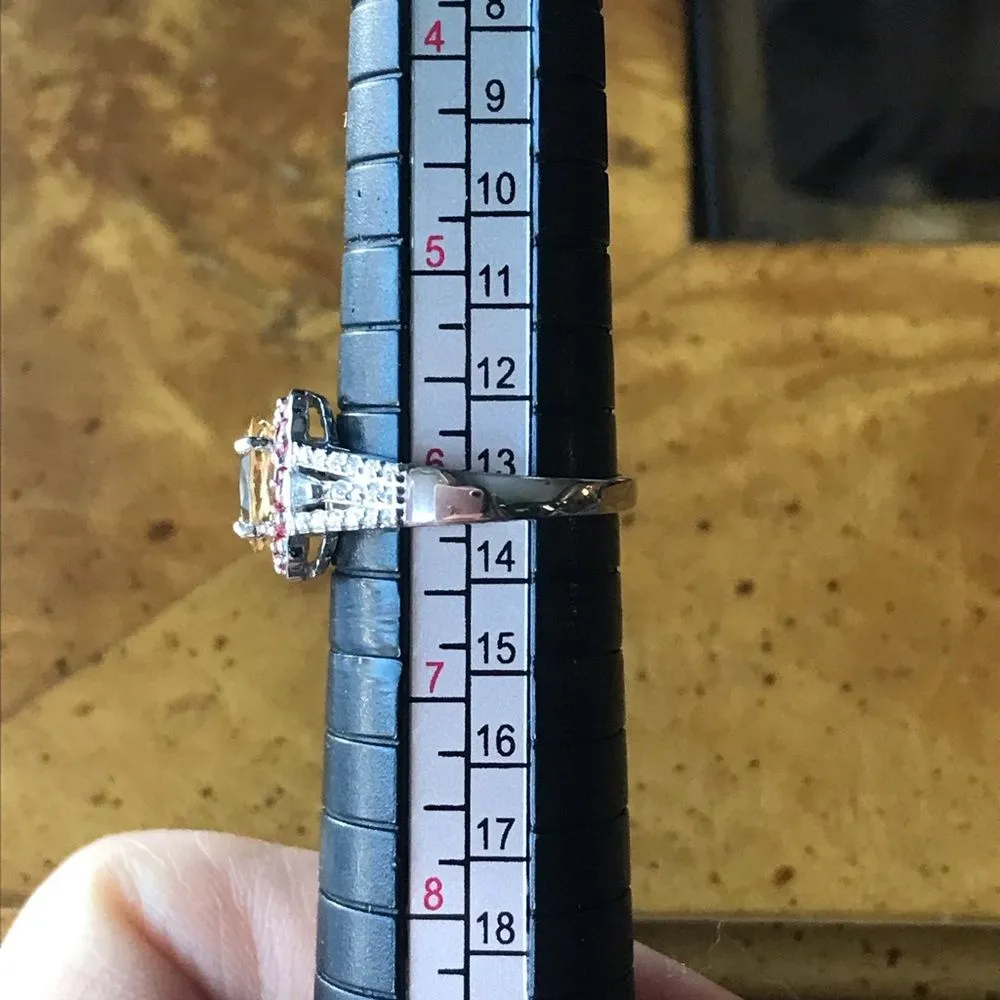 Natural Red Sapphire Yellow Zircon Sterling Silver Ring Size 6 - Image 5