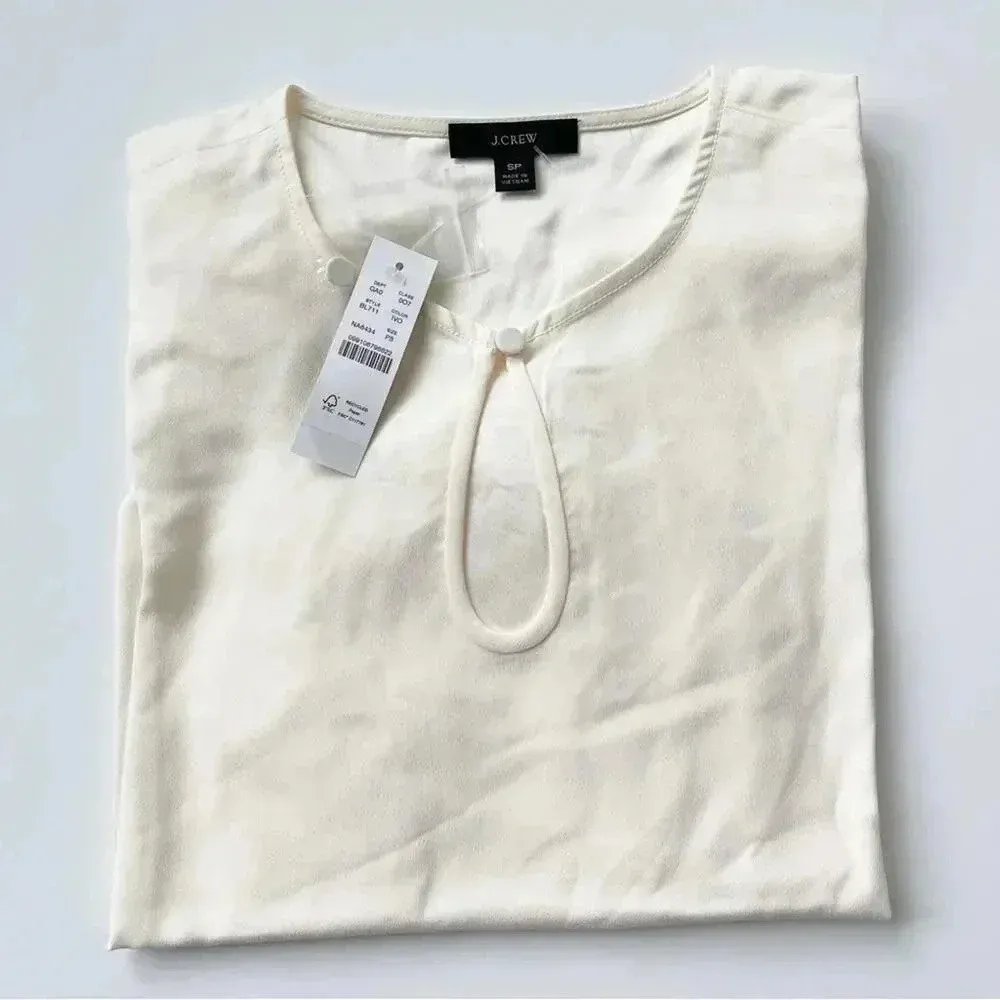 J. Crew Petite Puff-sleeve satin-back crepe top in Ivory Size SP PS NWT - Image 4