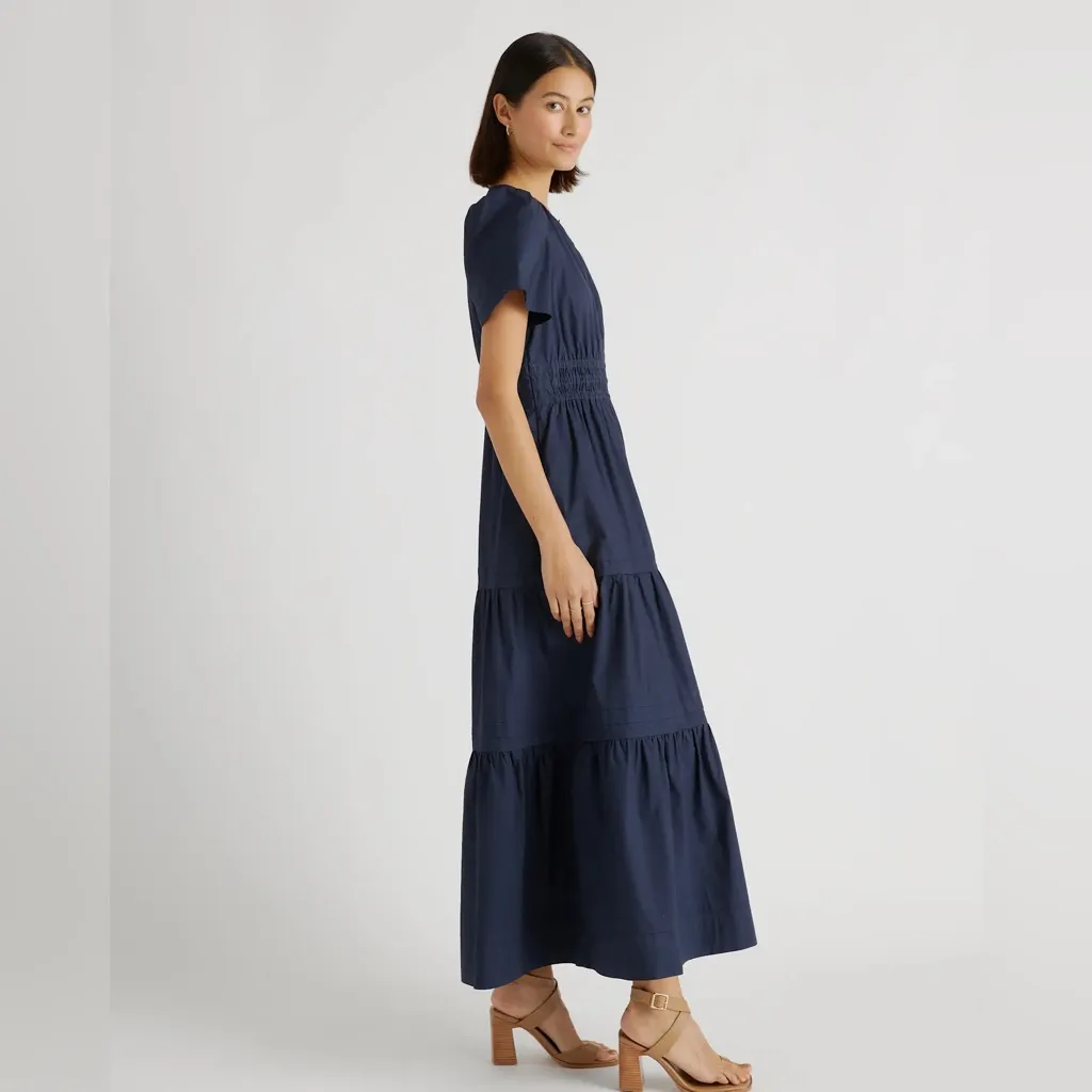 NWOT  Quince Women’s 100% Organic Cotton Poplin Tiered Maxi Dress Navy, Size M - Image 3